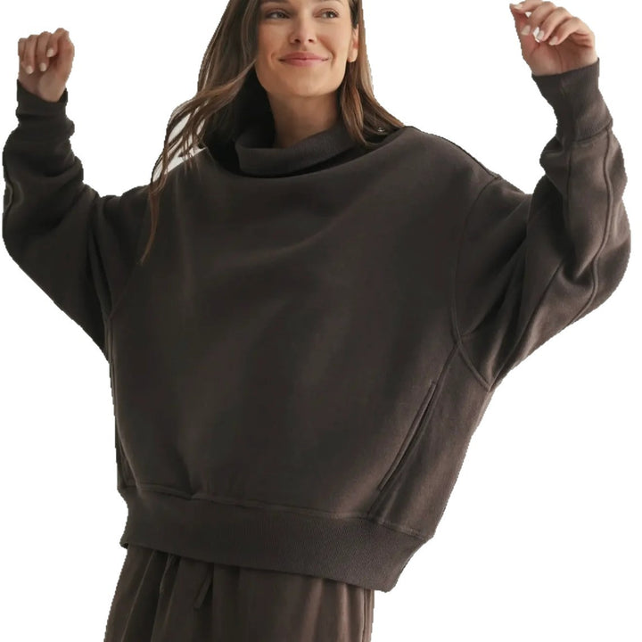 Damen lässiger Oversized Pullover mit hohem Stehkragen und Rippdetails Drune