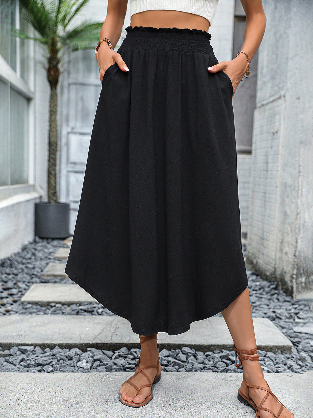 Damen Midirock mit elastischem Bund und praktischen Seitentaschen Drune