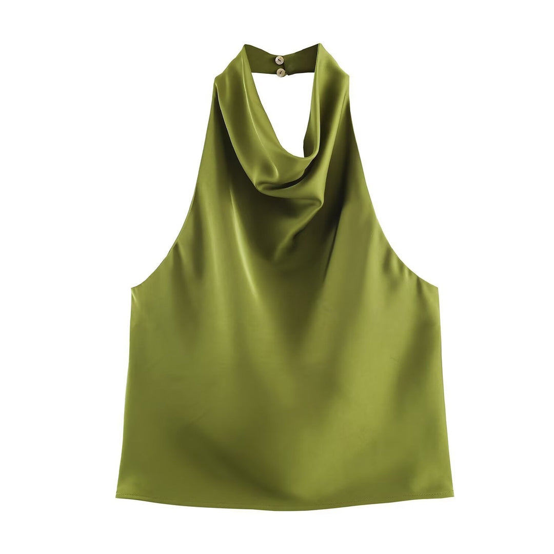 Damen elegantes Haltertop mit fließendem Schnitt und dekorativen Details Drune