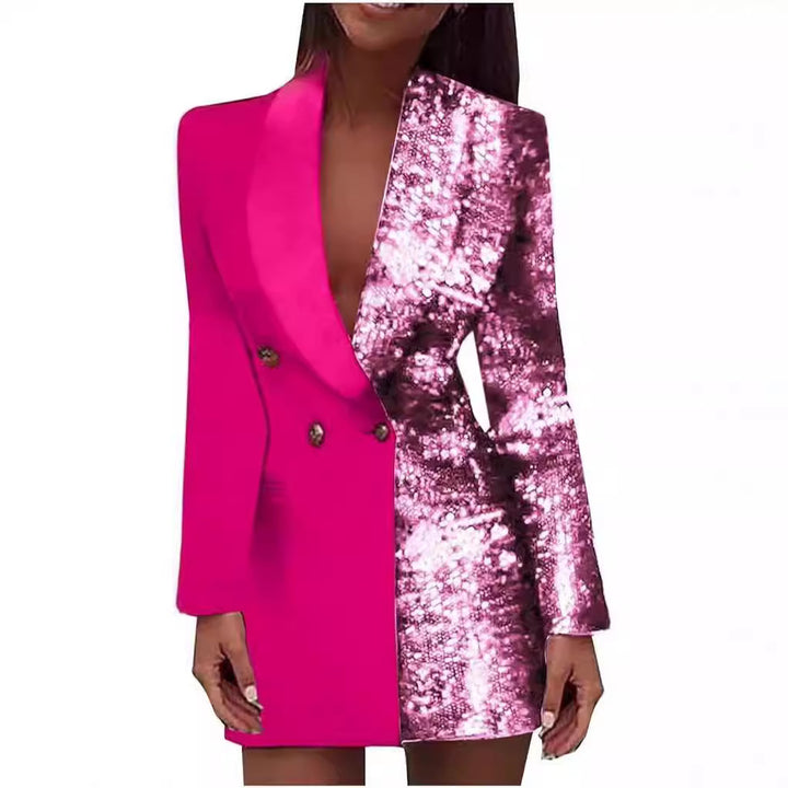 Damen Glamouröses Blazer-Kleid mit schimmerndem Effekt und tiefem Ausschnitt Drune