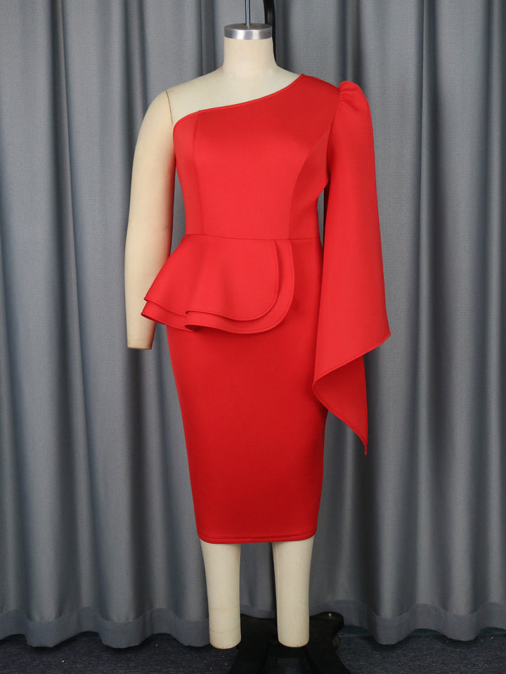 Damen figurbetontes Cocktailkleid mit asymmetrischem Rüschenvolant Drune