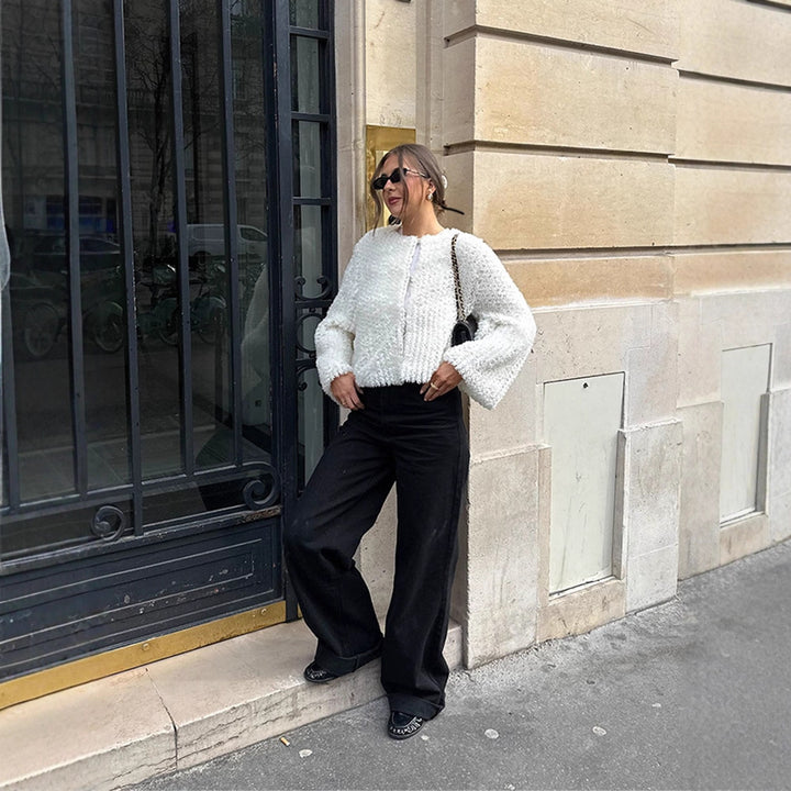 Damen kuschelige Teddyjacke mit weiten Ärmeln und stylischem Schnitt Drune