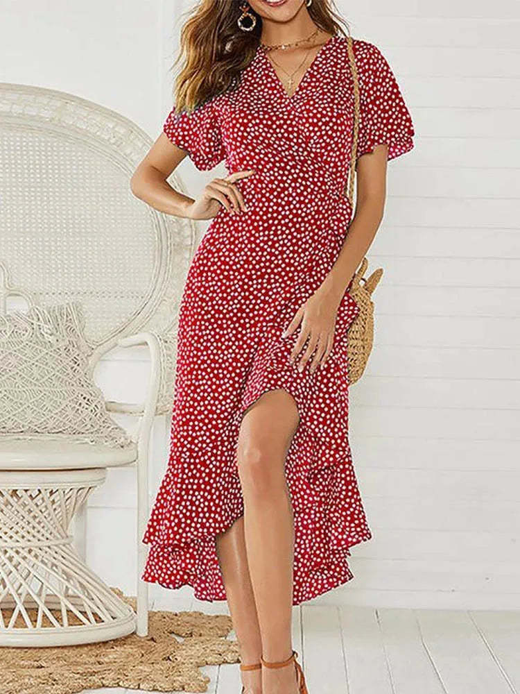 Damen Maxikleid mit floralem Design und schwingendem Saum Drune