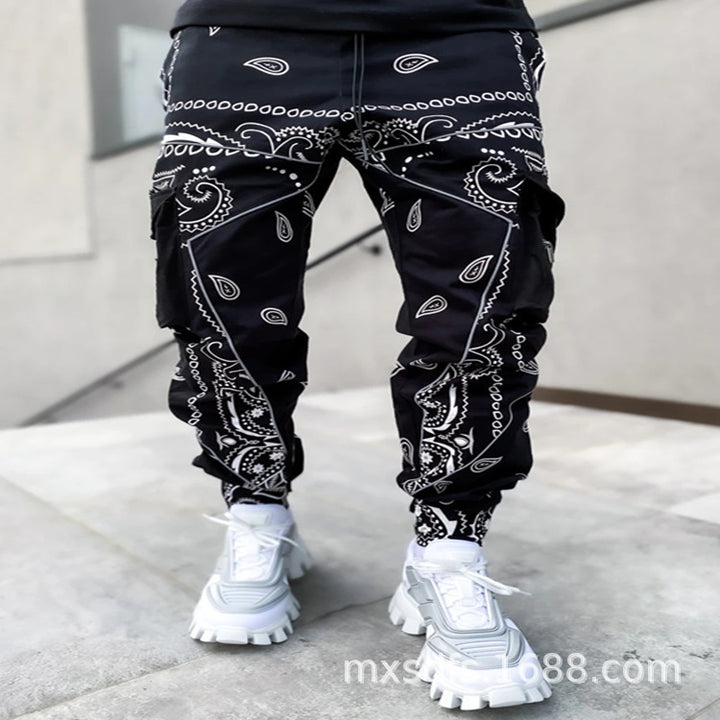 Herren nan Bandana-Cargo-Jogginghose mit Kordelzug und elastischen Bündchen Drune