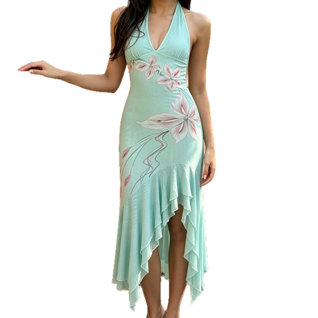 Damen Elegantes Maxikleid mit floralem Design und asymmetrischem Saum Drune