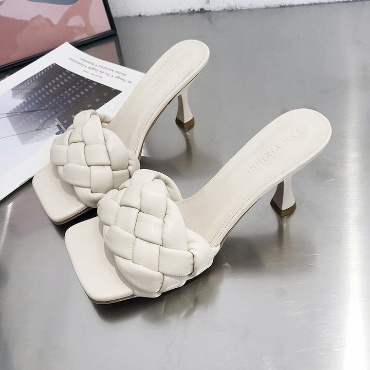 Damen Hochfront-Pantoletten mit geflochtenem Obermaterial und elegantem Absatz Drune