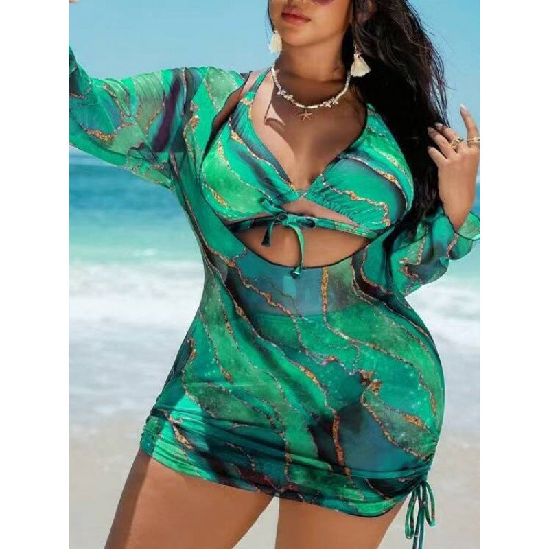 Damen Strandkleid mit transparenten Einsätzen und modischem Wickel-Design Drune