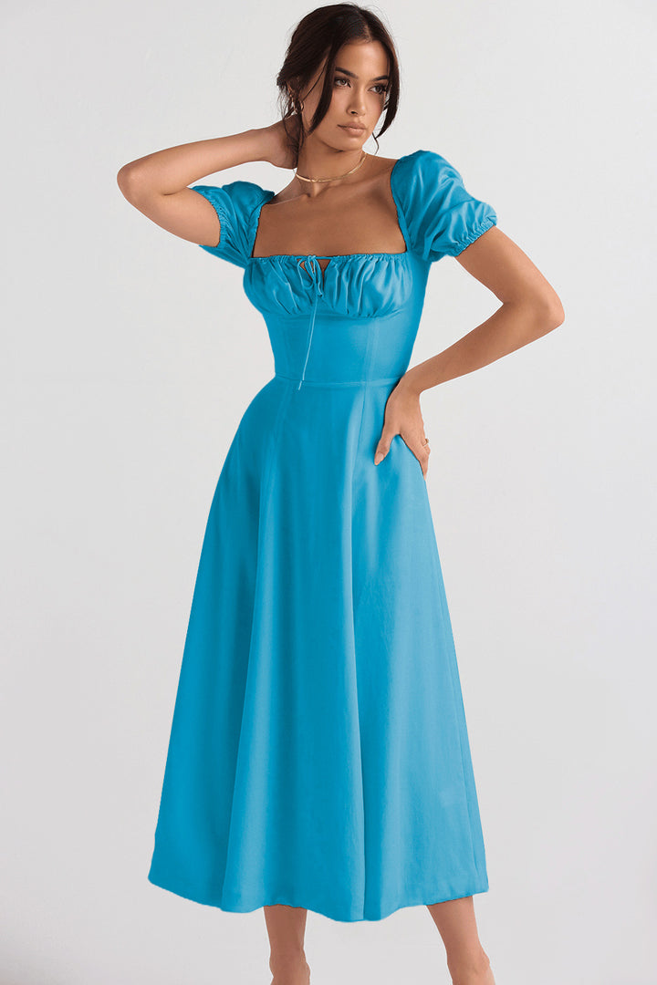 Damen Elegantes Midikleid mit Puffärmeln und raffiniertem Ausschnitt Drune