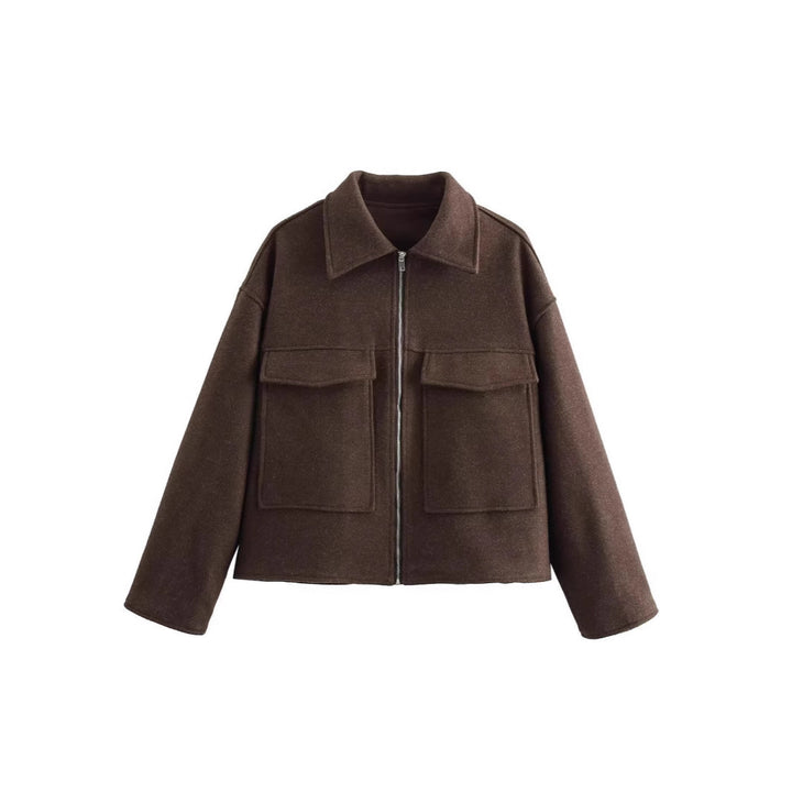 Damen lässige Jacke mit aufgesetzten Taschen und Reißverschluss Drune