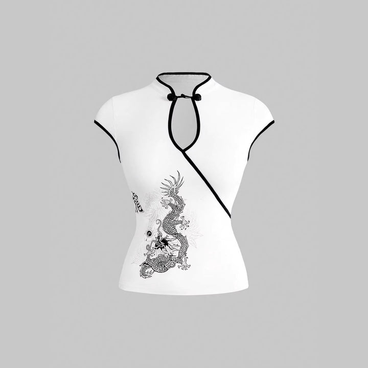 Damen Chinesische Seidenbluse mit kunstvollem Drachenmotiv Drune
