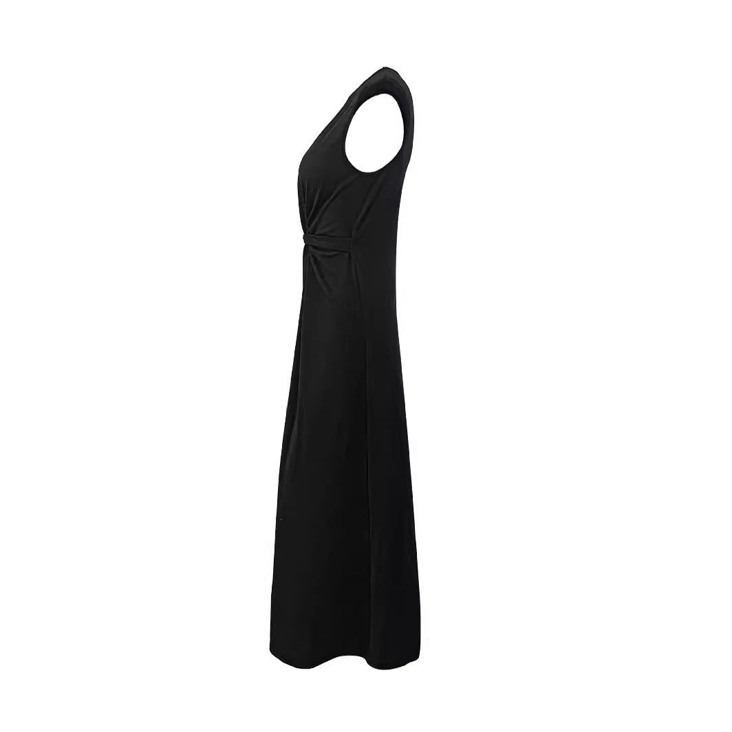 Damen Elegantes Maxikleid mit Raffungen und Rundhalsausschnitt Drune