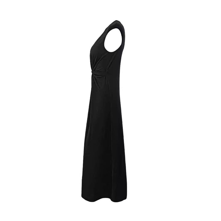 Damen Elegantes Maxikleid mit Raffungen und Rundhalsausschnitt Drune