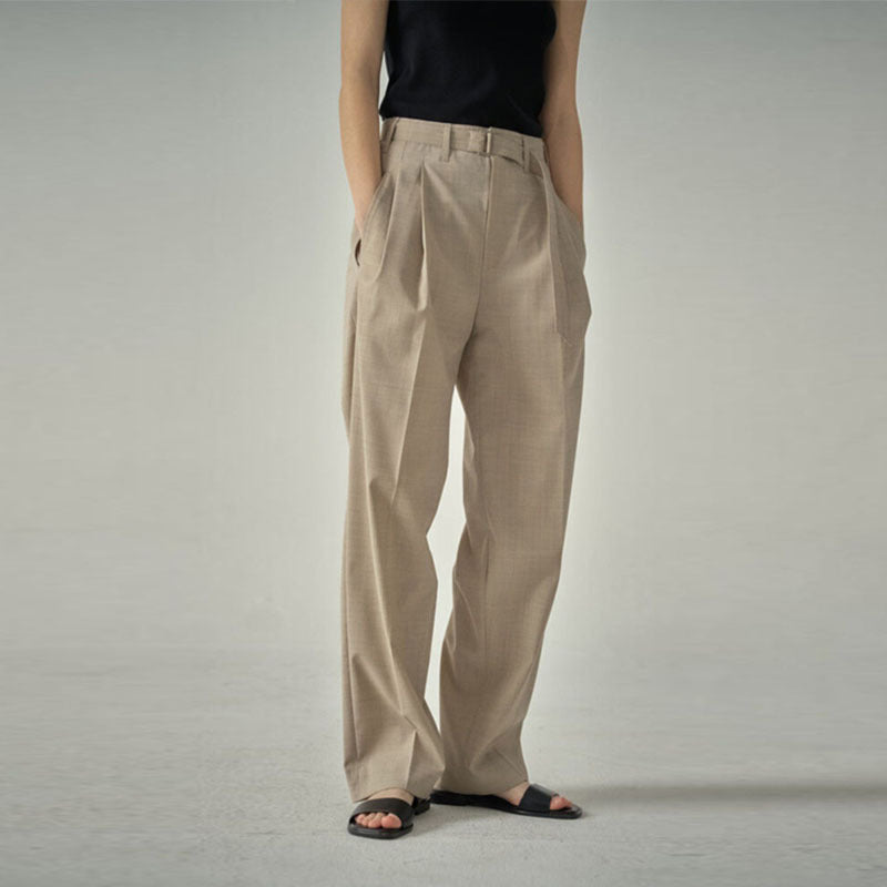 Damen elegante Stoffhose mit hohen Bund und schickem Gürtel Drune