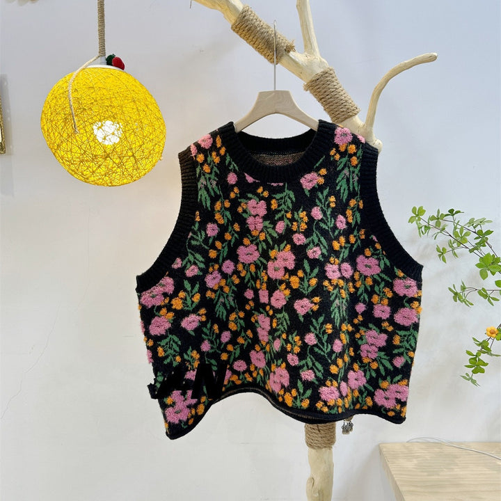 Damen lockerer Strickpullover mit floralem Muster Drune
