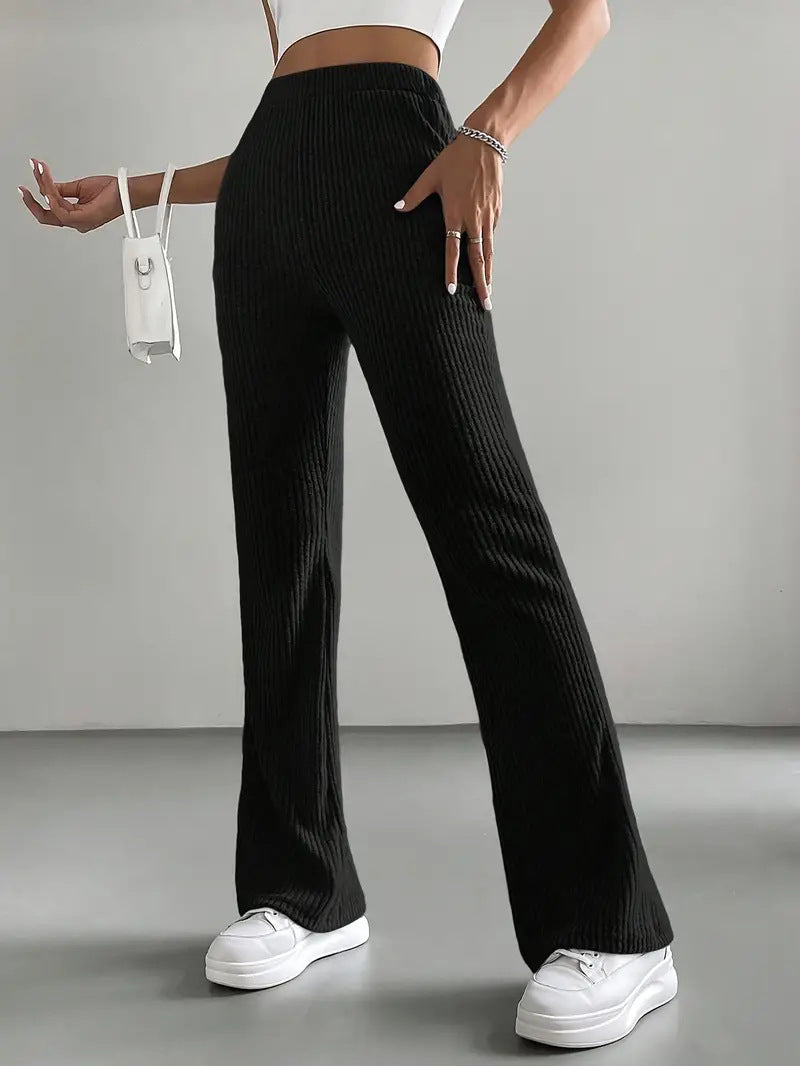 Damen Elegante und bequeme Rippen-Hose mit hohem Bund Drune