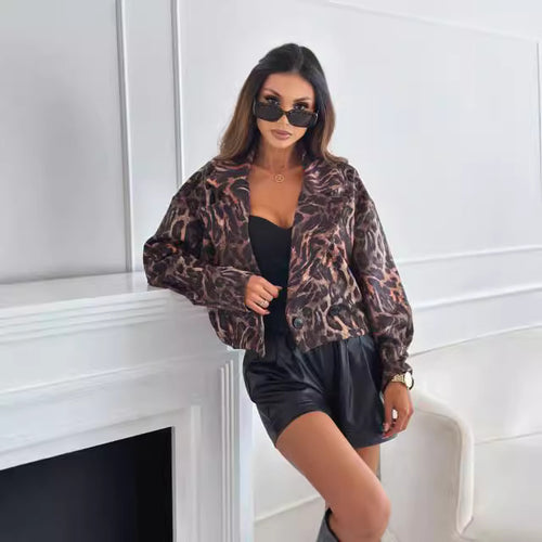 Damen Modische Blazerjacke im trendigen Leopardenmuster Drune