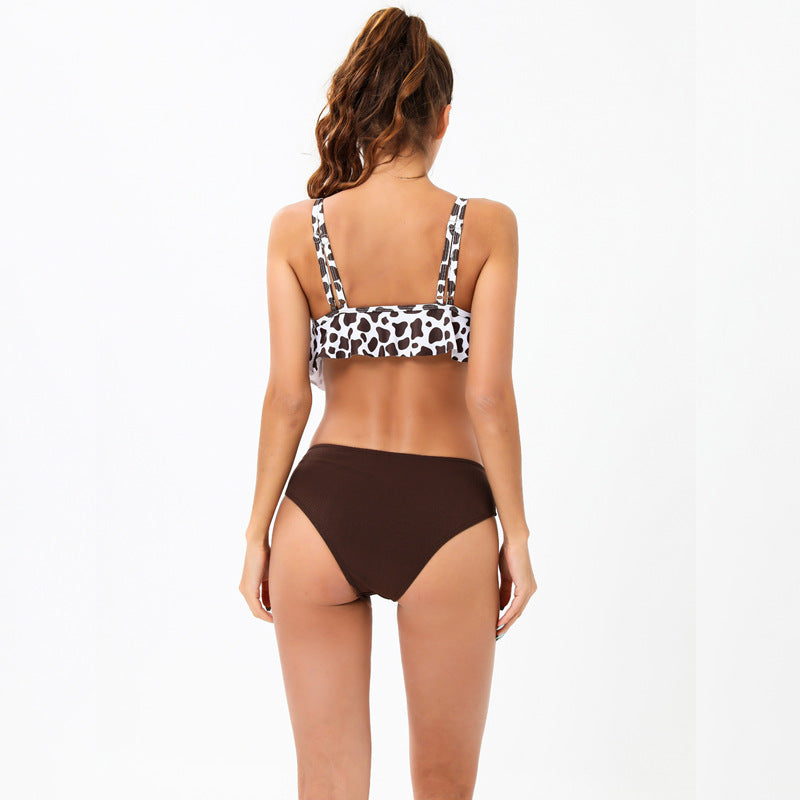 Damen Bikini-Set mit modischem Volant-Oberteil und hoher Taille Drune