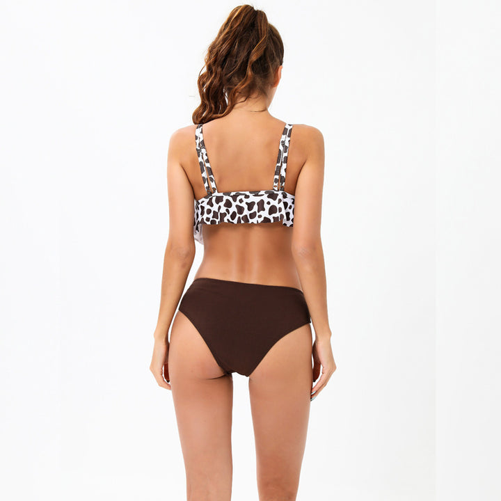 Damen Bikini-Set mit modischem Volant-Oberteil und hoher Taille Drune