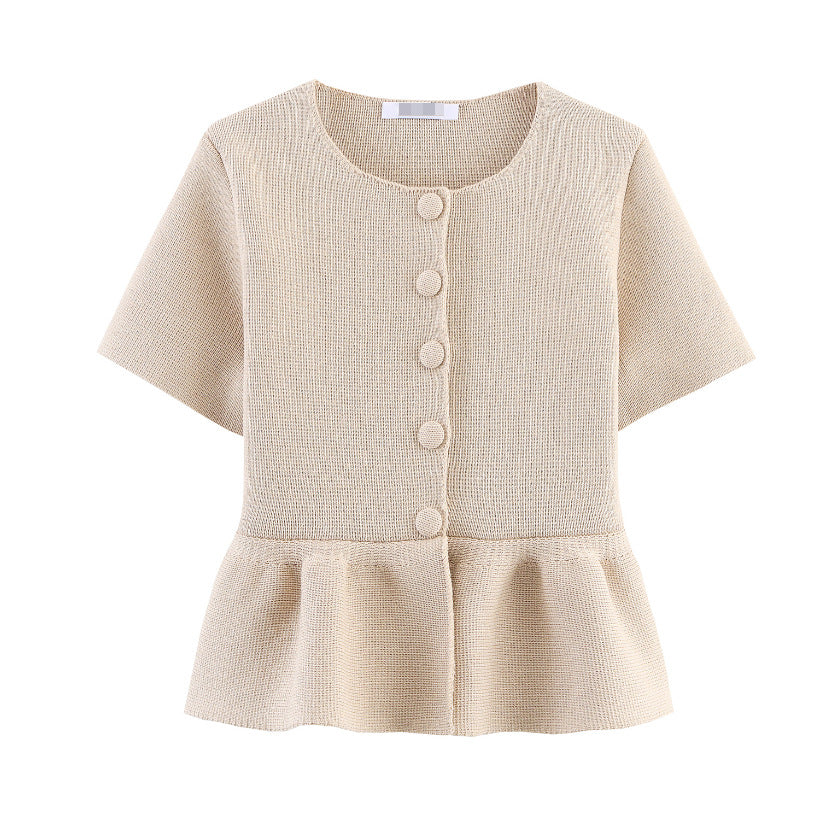 Damen Kurzarm Bluse mit Rüschensaum Drune