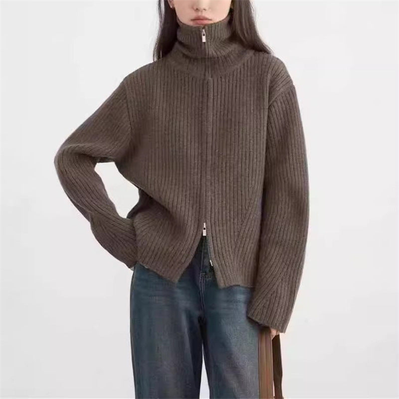 Damen Gemütlicher Rippstrick Reißverschluss-Cardigan Drune