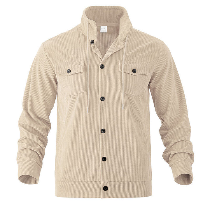 Herren gestreifte Utility-Jacke mit hochschließendem Kragen Drune