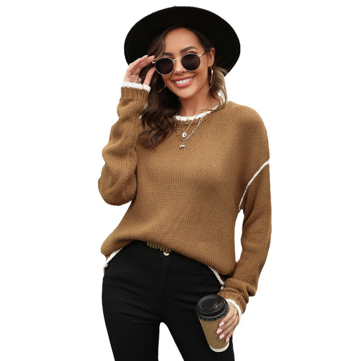 Damen lässiger Strickpullover mit Kontrastkante und weich strukturiertem Gewebe Drune