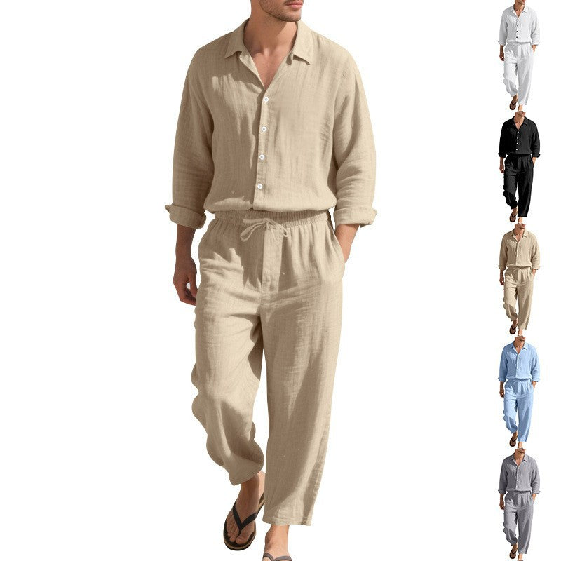Herren nan Leichtes Leinen Hemd und Hose Set mit Kordelzug und weitem Schnitt Drune