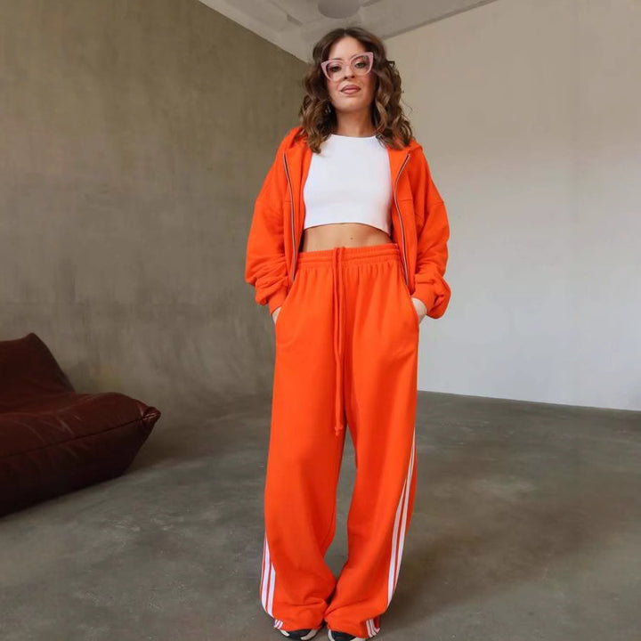Damen Sportliches Lounge-Set mit cropped Hoodie und weitem Schnitt Drune