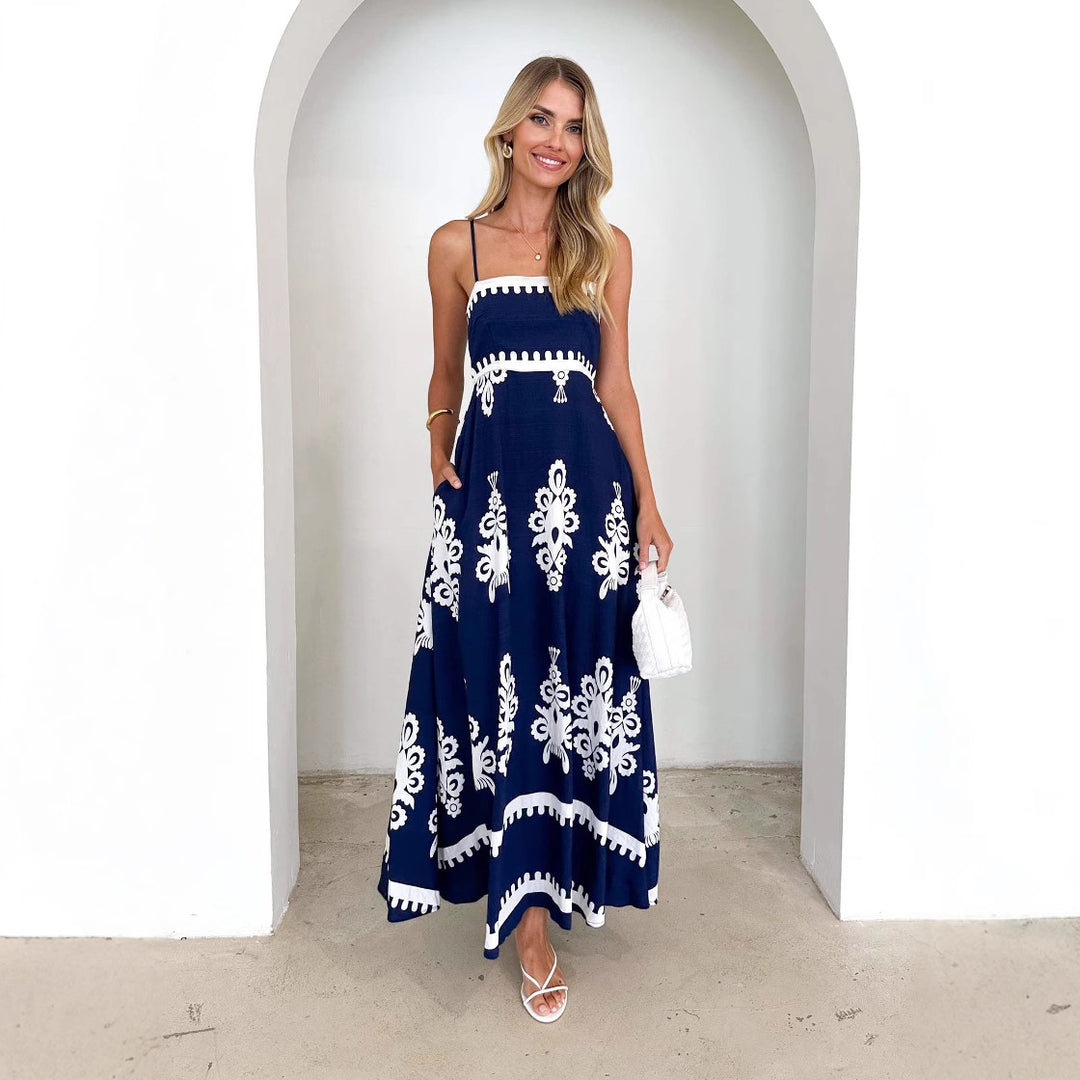 Damen Maxikleid mit floralem Muster und schwingendem Rock Drune