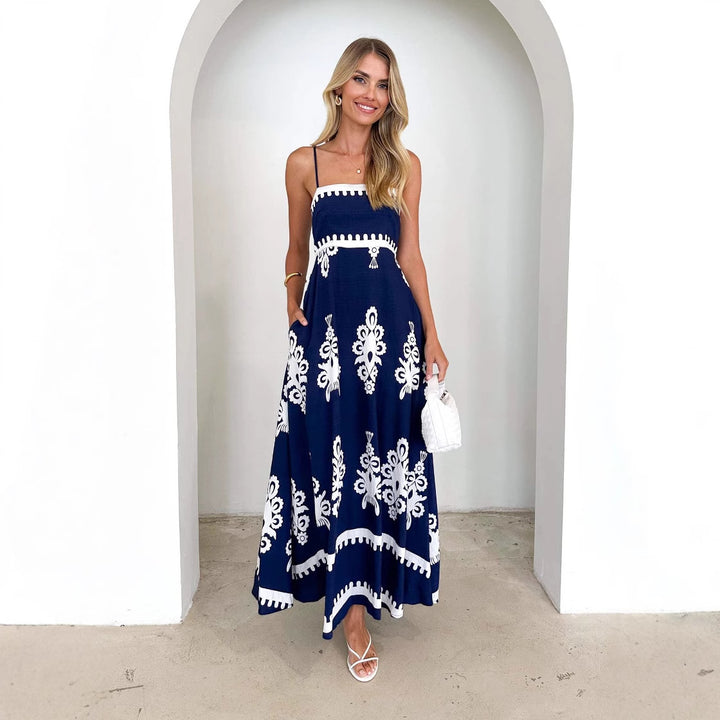 Damen Maxikleid mit floralem Muster und schwingendem Rock Drune