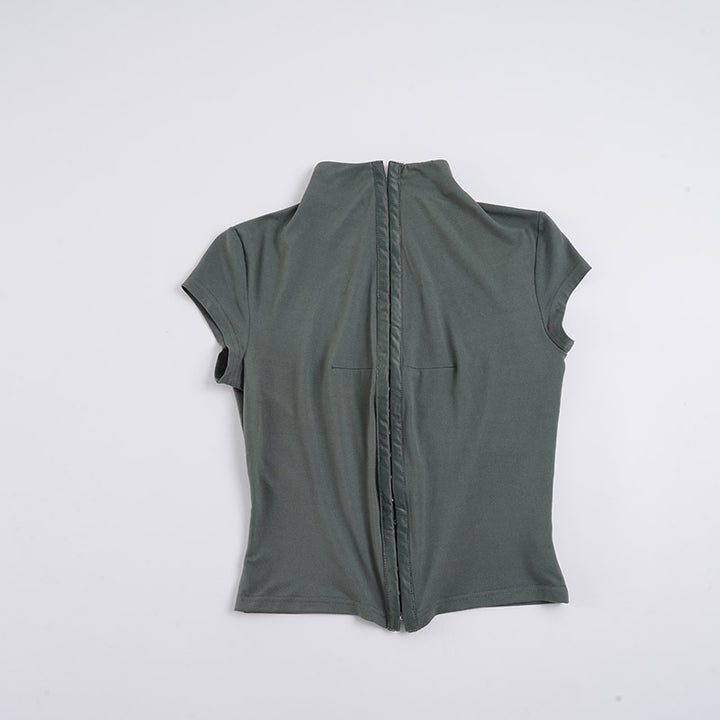 Damen sportliches Kurzarm-T-Shirt mit hoher Kragenführung Drune