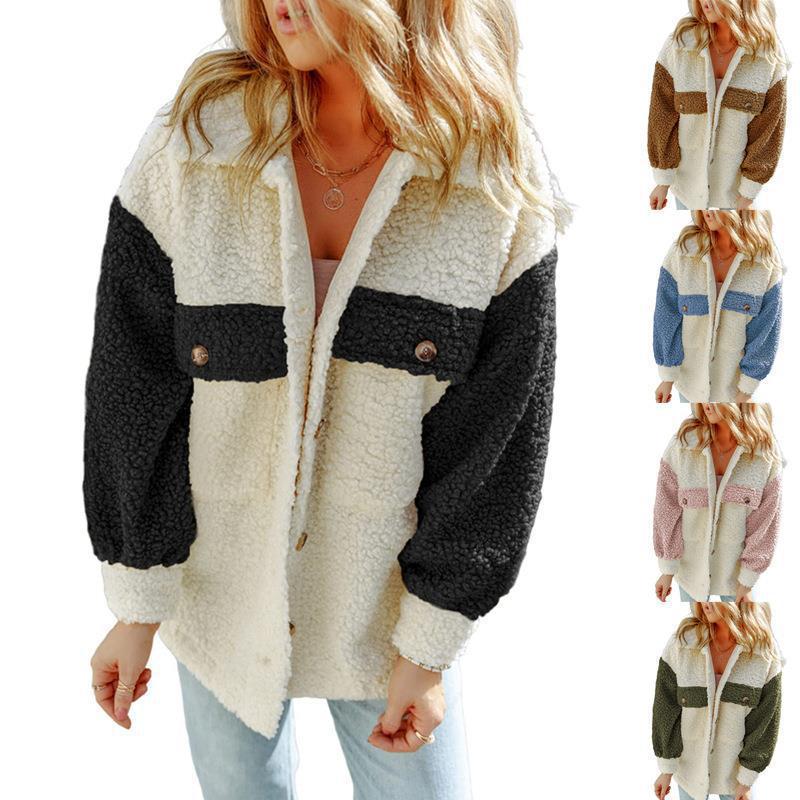 Damen Kuschelige Teddyjacke mit Kontrast-Ärmeln Drune