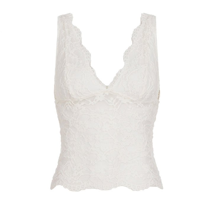 Damen Spitzen-Camisole mit tiefem V-Ausschnitt und eleganter Spitze Drune