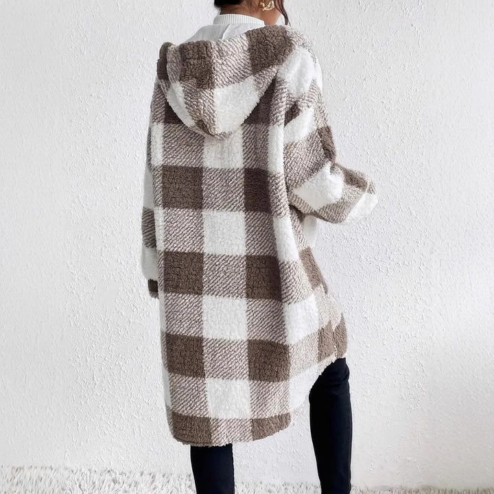 Damen Plüschige Karojacke im Oversized-Stil mit Knopfleiste Drune
