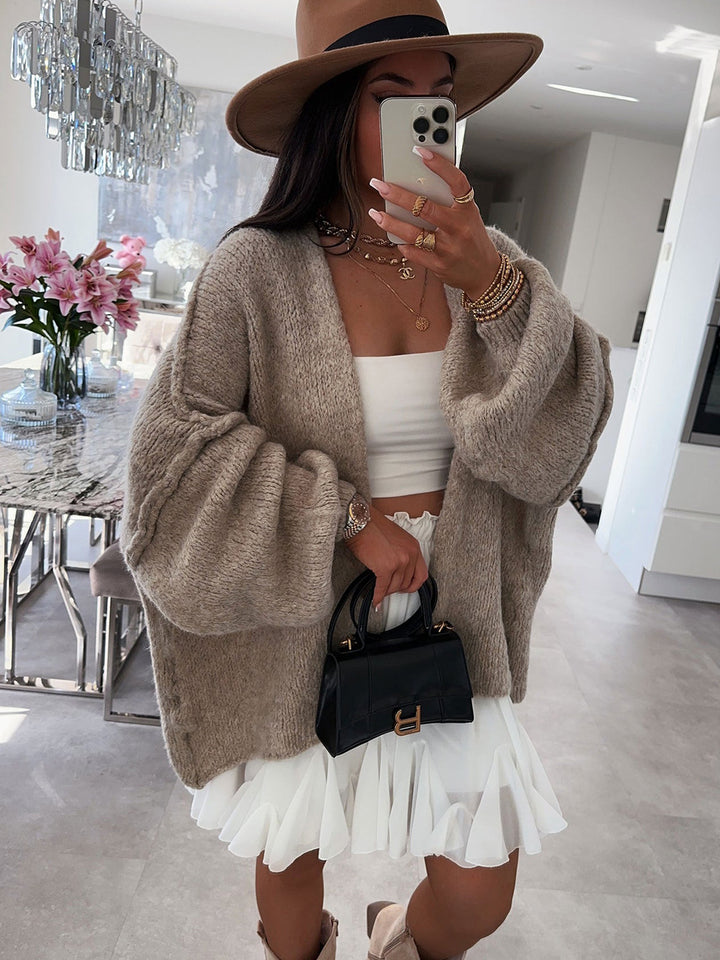 Damen lässiger Strickcardigan mit voluminösen Ärmeln und weichem Material Drune