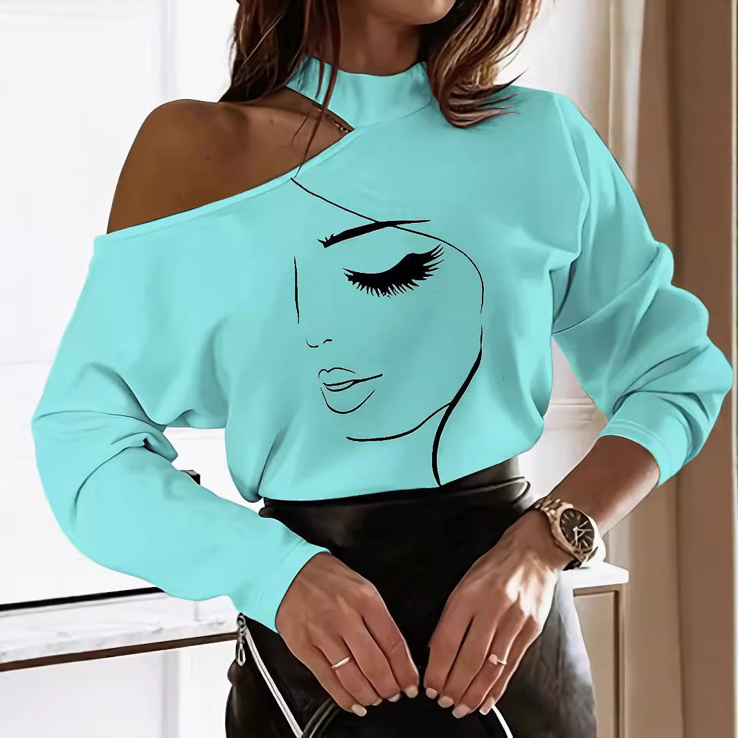 Damen Oversized Sweatshirt mit offener Schulterpartie und elegantem Druck Drune