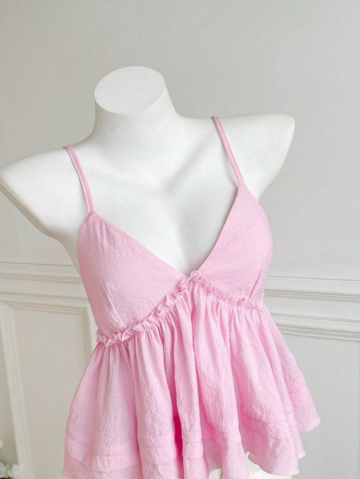 Damen asymmetrisches Top mit Rüschen und tiefem V-Ausschnitt Drune
