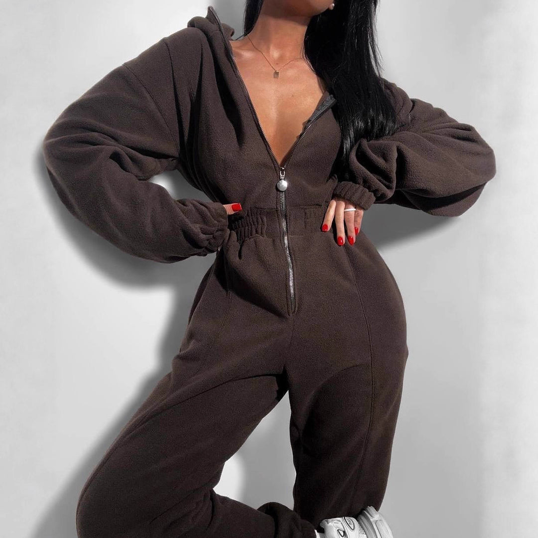 Damen Fleece-Jumpsuit mit Reißverschluss und Kapuze Drune