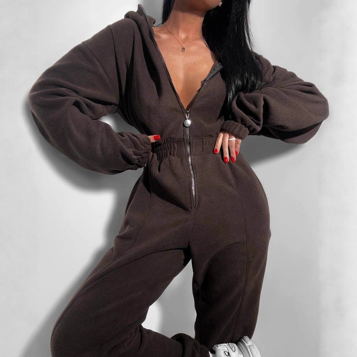 Damen Fleece-Jumpsuit mit Reißverschluss und Kapuze Drune