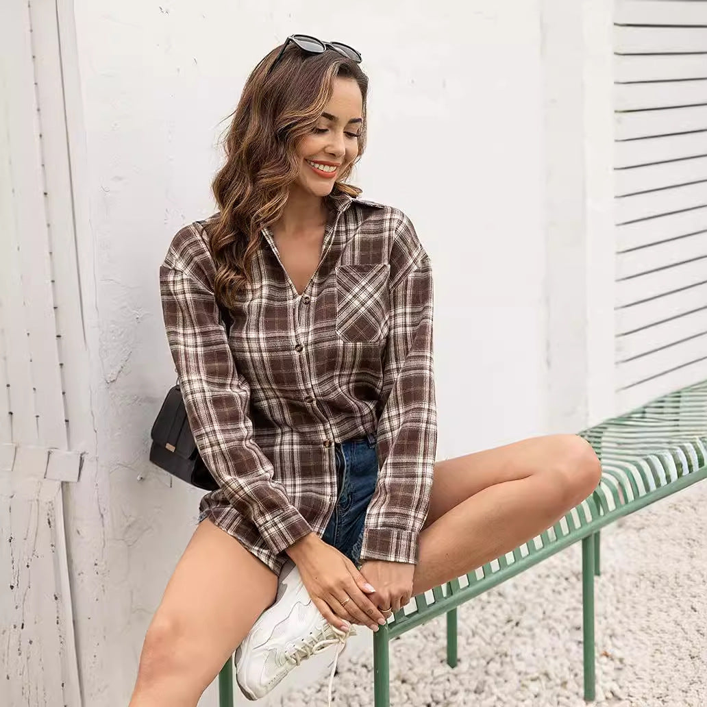 Damen Karierte Freizeitbluse Drune