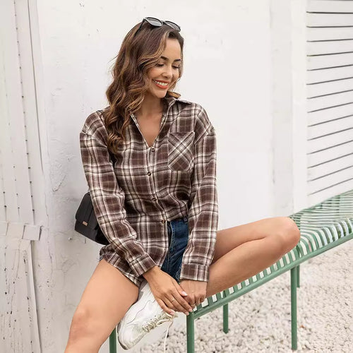 Damen Karierte Freizeitbluse Drune