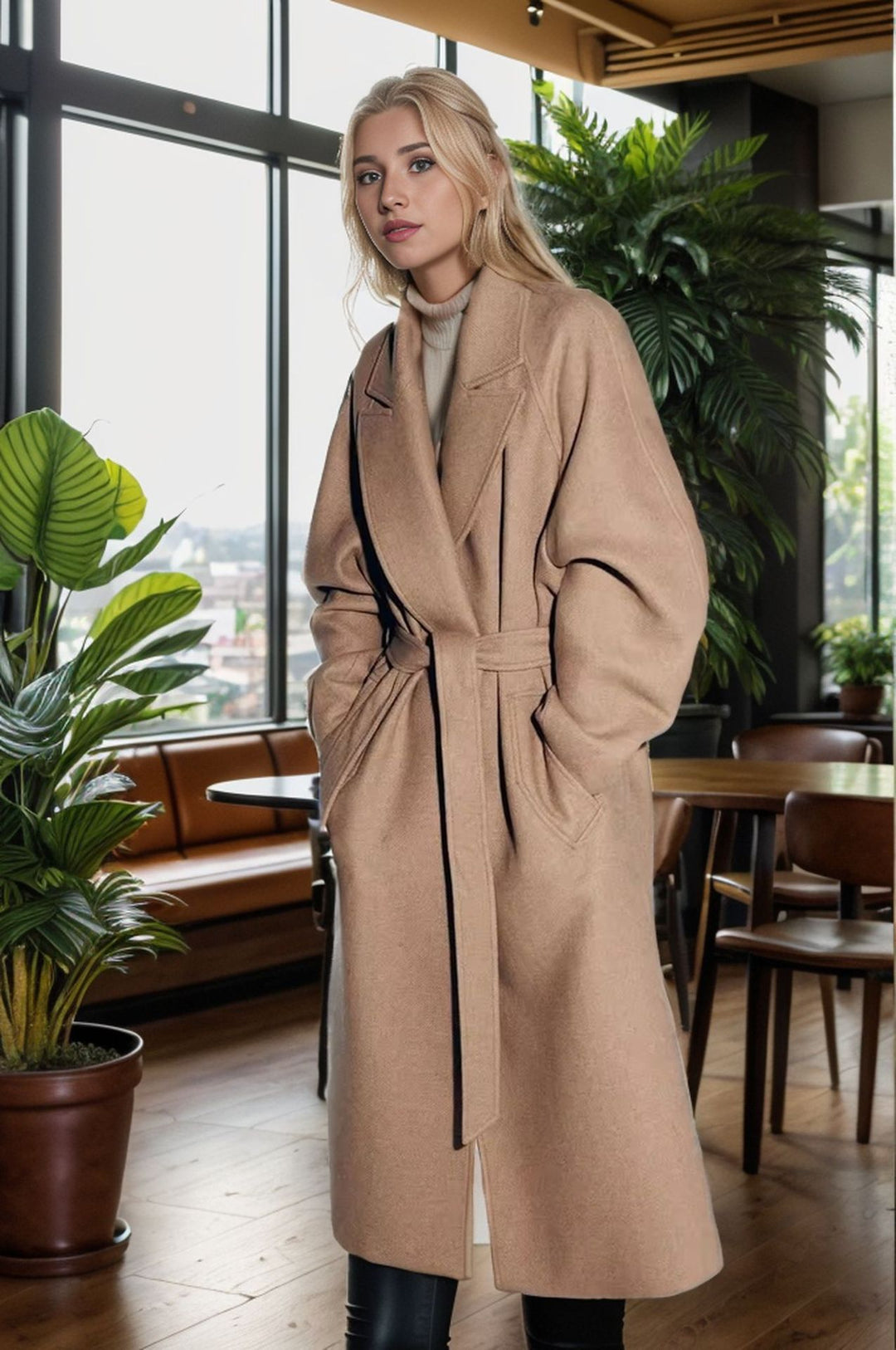 Damen eleganter, weit geschnittener Wollmantel Drune