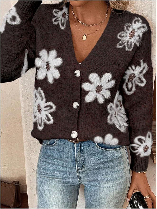 Damen kuscheliger Cardigan mit floralen Muster Drune