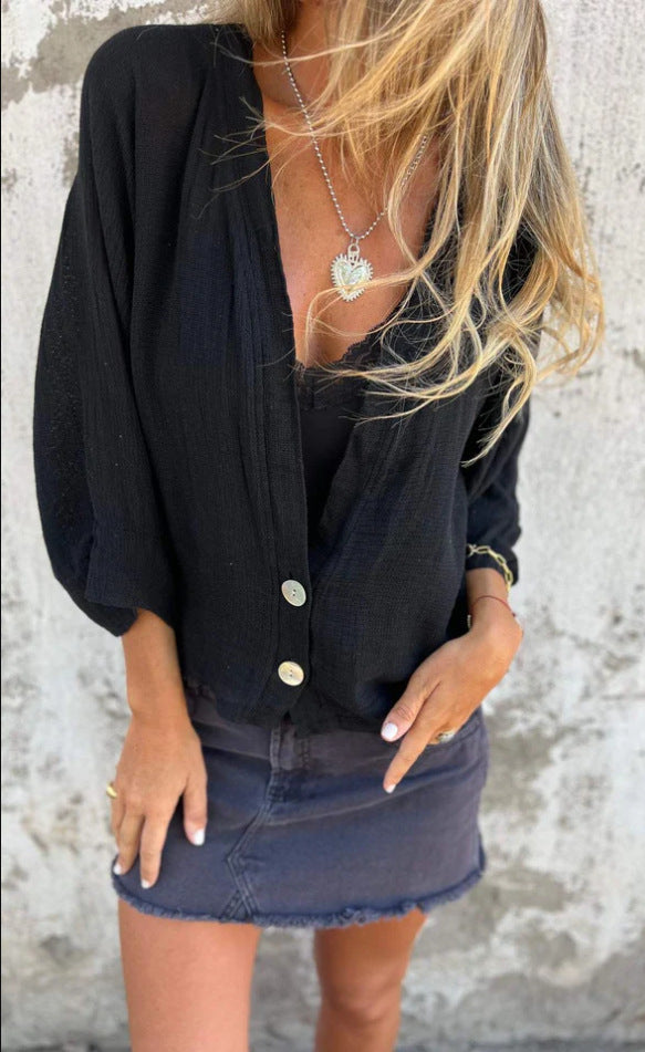 Damen Luftige und lockere Sommerjacke mit Knopfdetails Drune