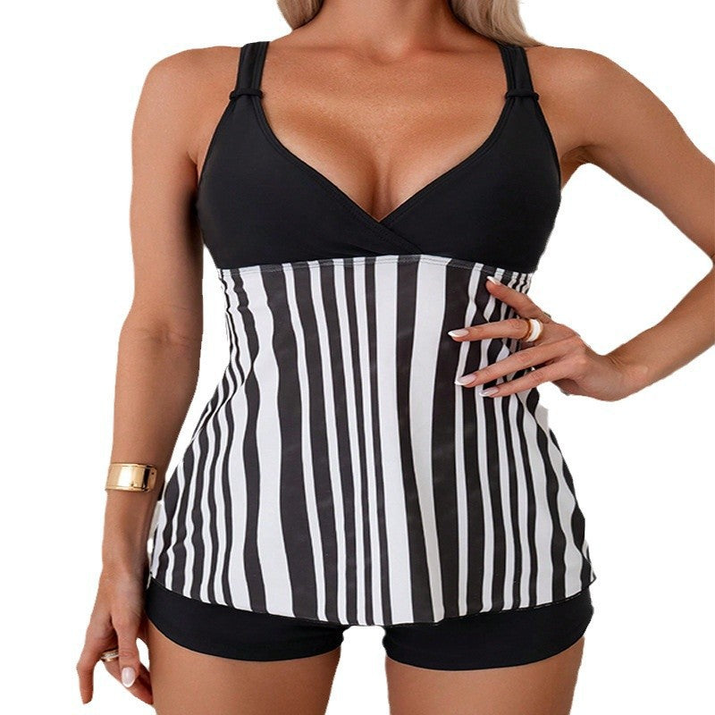 Damen sportlicher Tankini mit modischen Streifen Drune