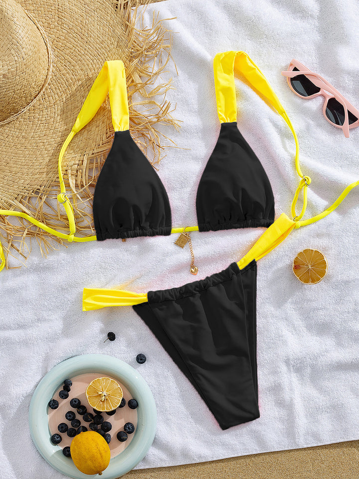 Damen Triangel-Bikini mit verstellbaren Trägern und modischem Farbkontrast Drune