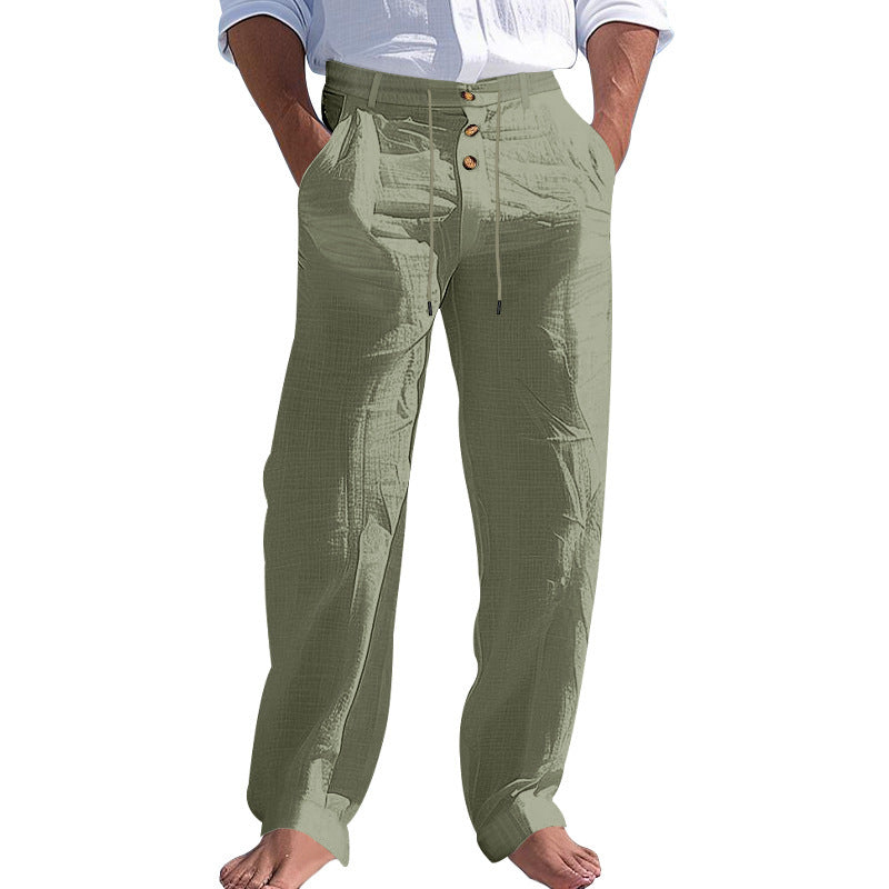 Herren lässige Leinenhose mit hohem Bund und bequemen Taschen Drune