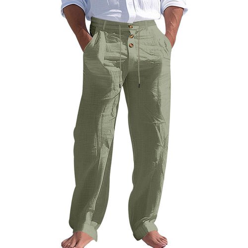 Herren lässige Leinenhose mit hohem Bund und bequemen Taschen Drune