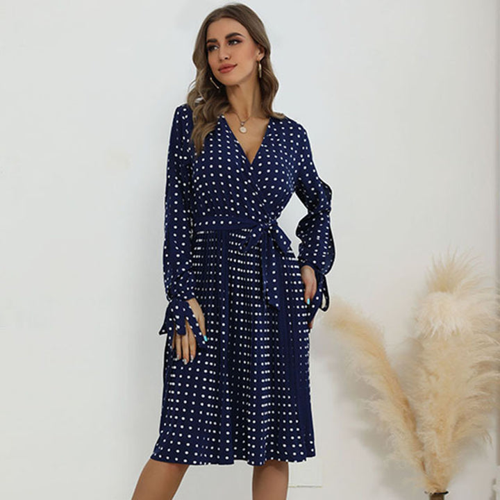 Damen Wickelkleid mit eleganten Punkten und taillierbarem Gürtel Drune