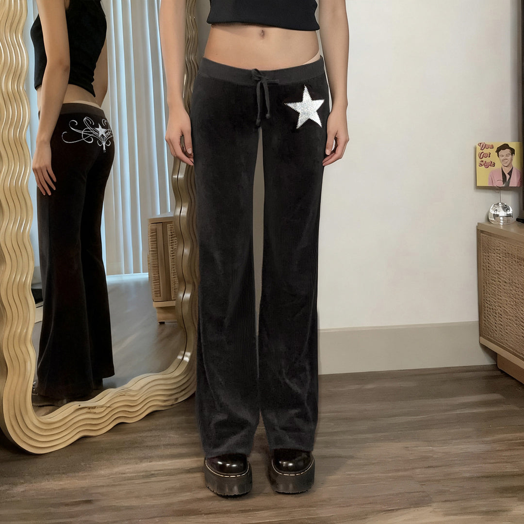 Damen elegante Schlaghose mit Glitzerstern-Detail Drune